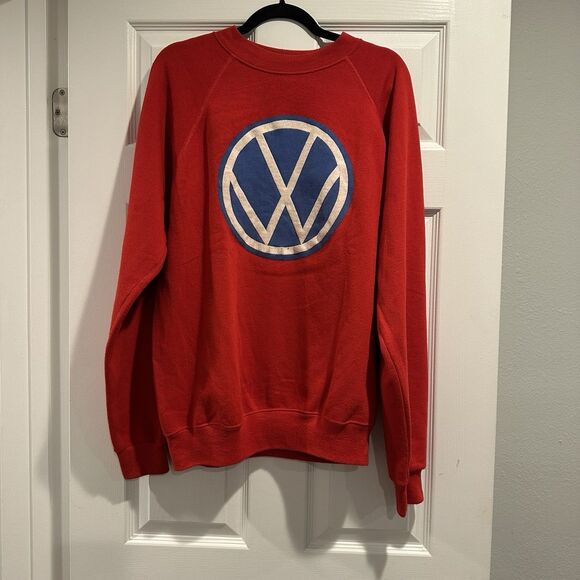 Vintage Volkswagen Logo Sweatshirt Mens Large Crew Neck Red Sweatshirt Hanes - Picture 1 of 4